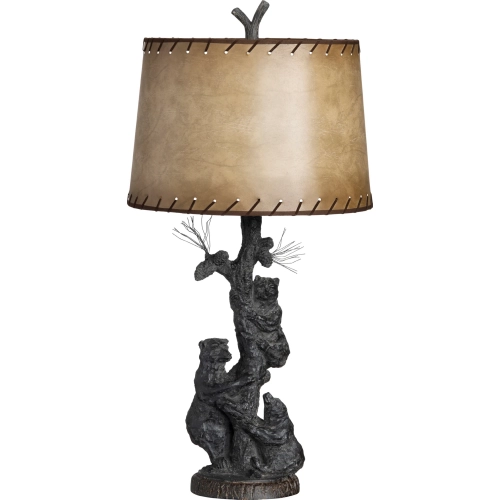 Bear Family Table Lamp in Bronze Resin & Tan Linen (Set of 2)