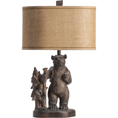 Trail Hike Table Lamp in Bronze Resin & Tan Linen