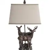 First Glance Table Lamp in Deer Shapes Bronze Resin & Linen