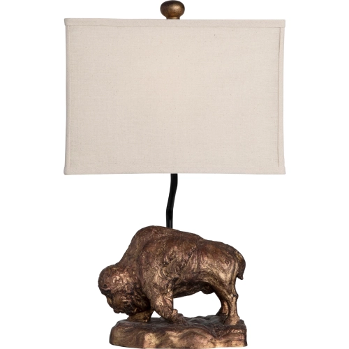 Bison Table Lamp in Bronze Resin & Oatmeal Linen (Set of 2)