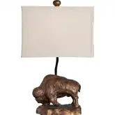 Bison Table Lamp in Bronze Resin & Oatmeal Linen (Set of 2)