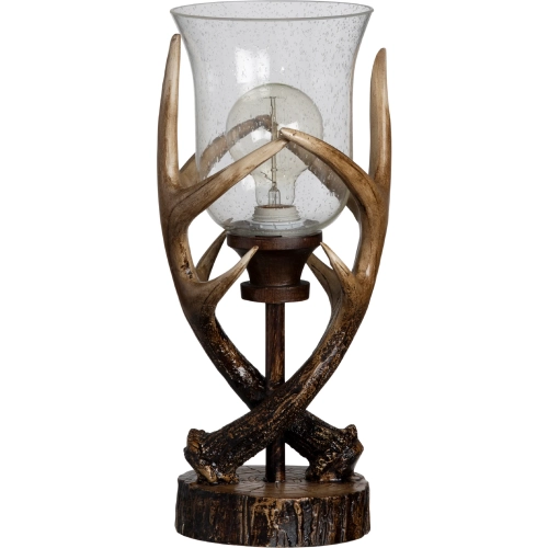 Huxley Faux Antler Uplight Table Lamp in Brown Resin & Dimpled Glass