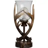 Huxley Faux Antler Uplight Table Lamp in Brown Resin & Dimpled Glass