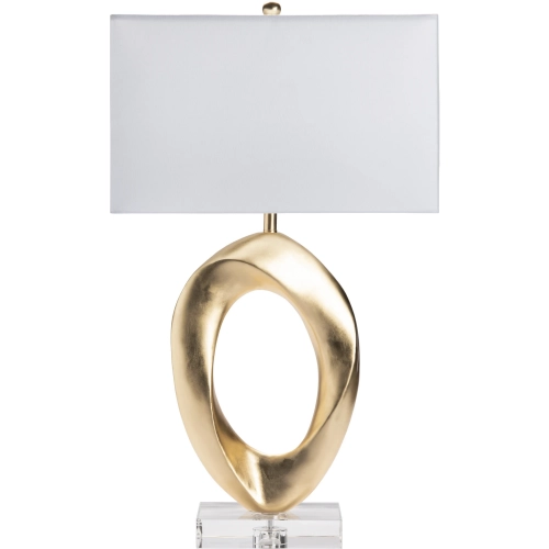 Gold Resin Table Lamp in Gold Leaf Resin, Crystal & White Linen