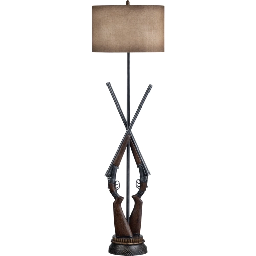 Double Barrel 66" Floor Lamp in Brown Resin & Brown Linen