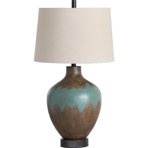 Dallas Table Lamp in Tan Vegan Leather & Turquoise Resin & Linen