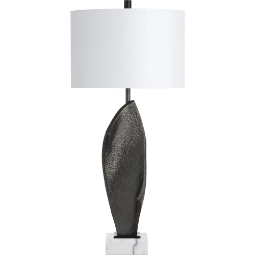 Kenner Table Lamp in Textured Bronze Resin, White Marble & Linen (Set of 2)