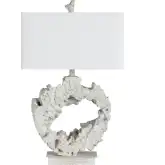 Rowan Table Lamp in Weathered Faux Driftwood Resin & White Linen (Set of 2)