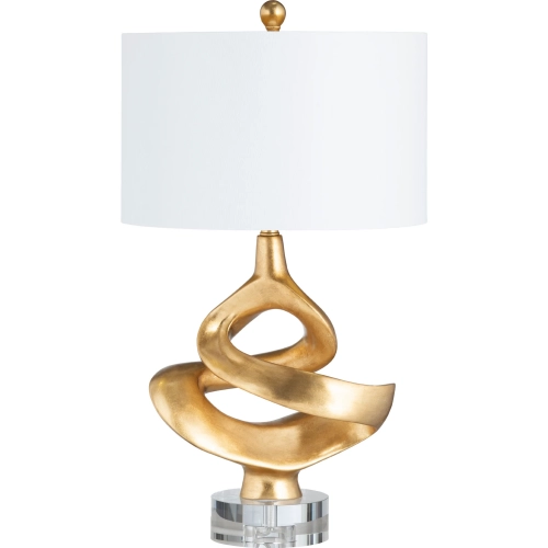 Current Table Lamp in Gold Leaf Resin, Crystal & White Linen