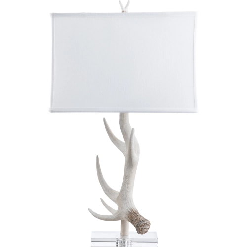 Hart Stag Table Lamp in Bleached Faux Horn Resin, Crystal & White Linen