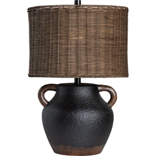 Remington Table Lamp in Textured black resin & Tan Rattan