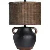 Remington Table Lamp in Textured black resin & Tan Rattan