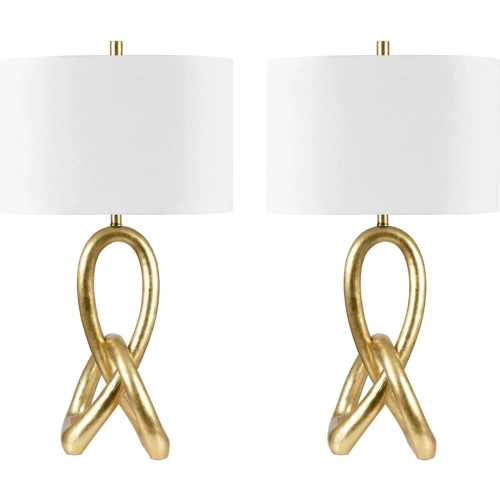 St. James Table Lamp in Gold Resin & White Linen (Set of 2)