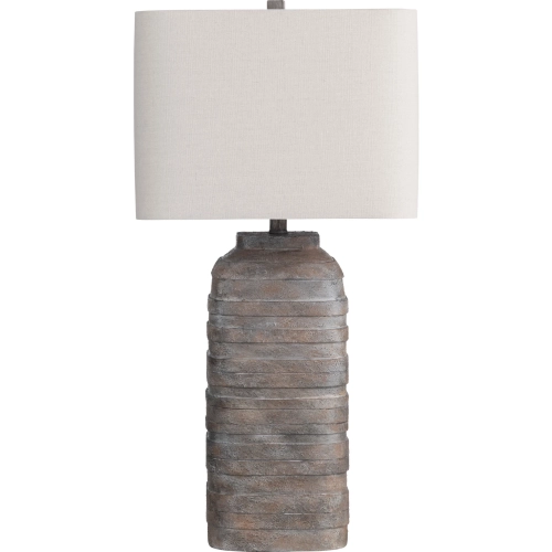 Colton Table Lamp in Textured Grey Brown Resin & Oatmeal Linen