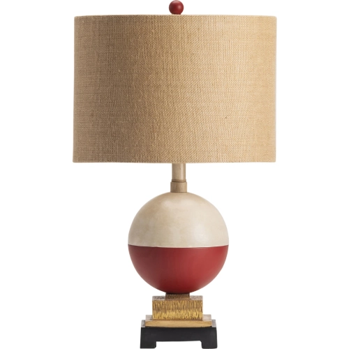 Bobber Table Lamp in Red & White Resin & Burlap (Set of 2)