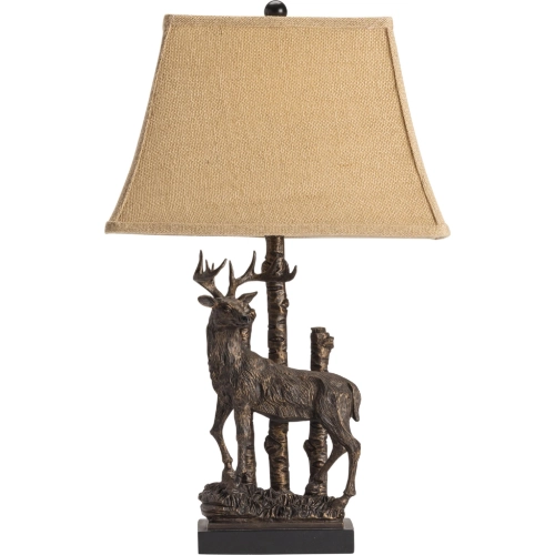 Deer Table Lamp in Antique Bronze Resin & Burlap