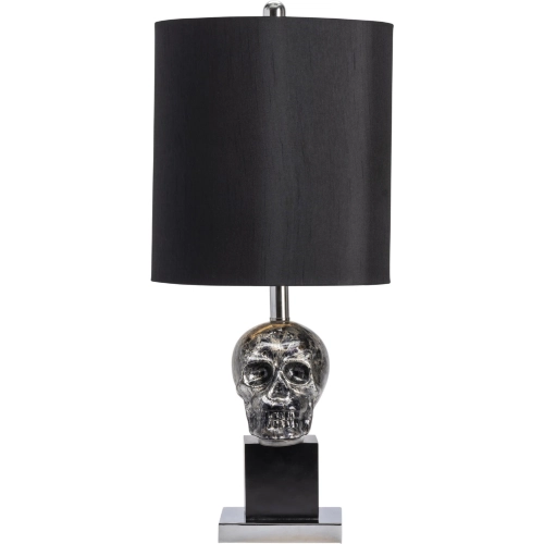 Black Skull Table Lamp in Chrome, Silver & Black Fabric (Set of 2)