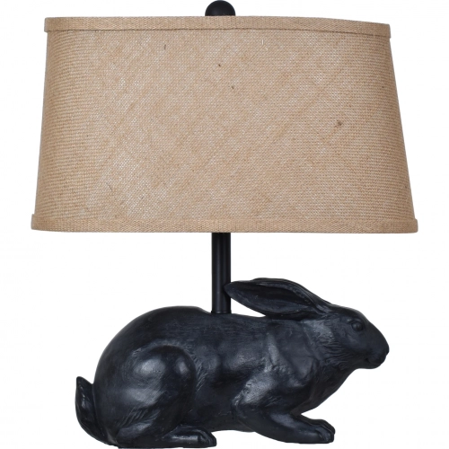 Rabbit Table Lamp in in Brown Bronze Resin & Cream Tan Fabric (Set of 2)