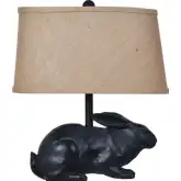 Rabbit Table Lamp in in Brown Bronze Resin & Cream Tan Fabric (Set of 2)