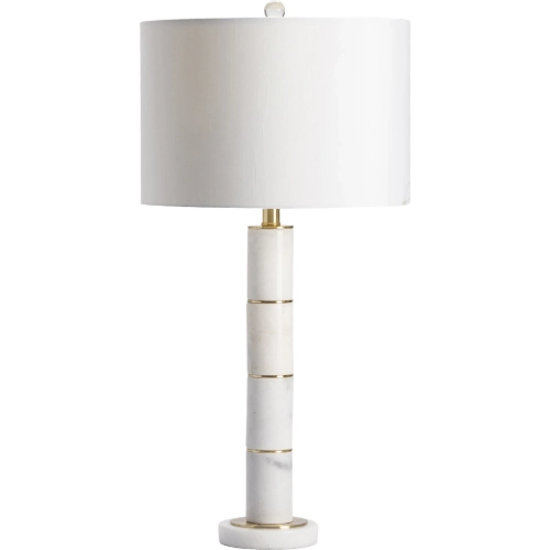 Marble Column Table Lamp in White Marble, Metal & White Fabric (Set of 2)