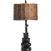 Bear Knowledge Table Lamp in Black & Bronze Resin Tan Rattan (Set of 2)