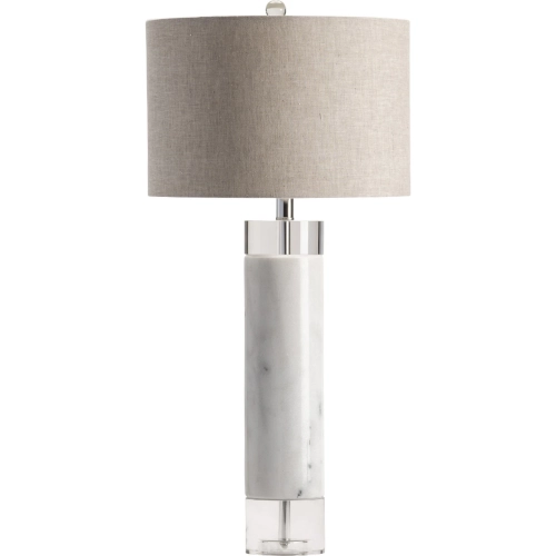Sheffield Table Lamp in White Marble, Crystal & Natural Fabric