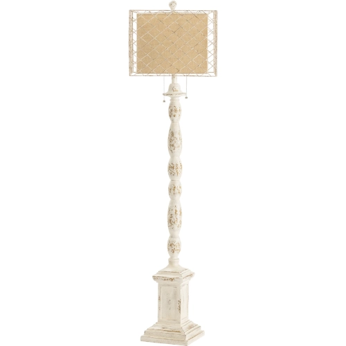 Holcomb 62"H Floor Lamp in Distressed Beige Resin & Tan Burlap