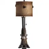 Shot Table Lamp in Brown Resin & Tan Fabric (Set of 2)