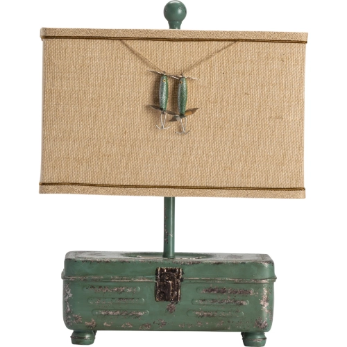 Tackle Box Table Lamp in Antique Green Resin & Tan Burlap (Set of 2)