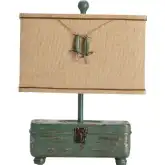 Tackle Box Table Lamp in Antique Green Resin & Tan Burlap (Set of 2)