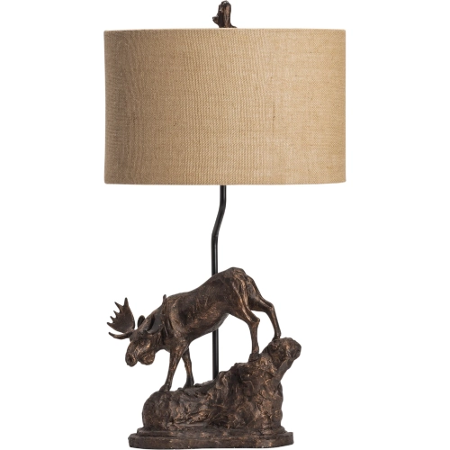 Moose Trail Table Lamp in Brown Resin & Tan Burlap (Set of 2)