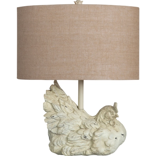 Rooster Table Lamp in White Washed Resin & Tan Fabric (Set of 2)