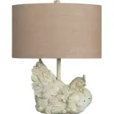 Rooster Table Lamp in White Washed Resin & Tan Fabric (Set of 2)