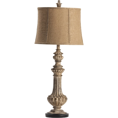 Cameron Table Lamp in Distressed Dark Cream Resin & Tan Burlap (Set of 2)