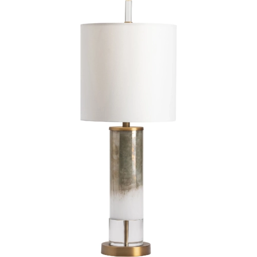 Wyatt Table Lamp w/ Nightlight in Multicolor Glass, Gold & White Linen