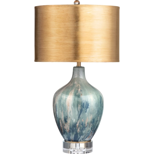 Fleur Table Lamp in Swirled Grey Glass & Gold Paper Shade