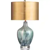 Fleur Table Lamp in Swirled Grey Glass & Gold Paper Shade