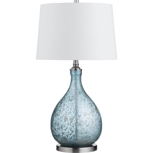 Rayne Table Lamp in Blue Glass, Silver & White Linen