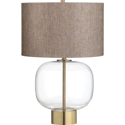 Wesley Table Lamp in Clear Glass, Gold & Brown Linen