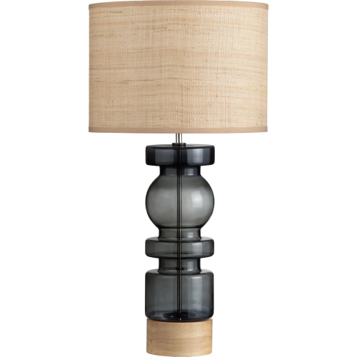 Murphy Table Lamp in Green Glass, Wood & Tan Burlap
