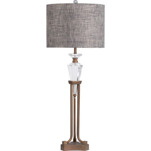 Crestview Table Lamp in Crystal, Gold Bronze Metal & Grey Tweed Fabric
