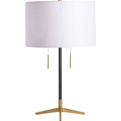 Veda Table Lamp in Blackened Bronze, Brass & White Linen (Set of 2)
