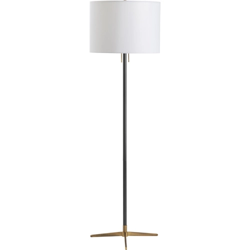 Veda Floor Lamp in Blackened Bronze, Brass & White Linen
