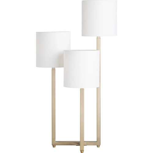 Bardot Triple Arm Lamp in Polished Brass & White Linen