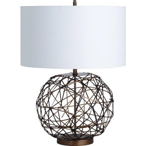 Blaise Table Lamp in Brushed Copper & Bronze Metal Wire & White Linen