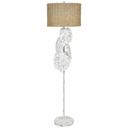 Palm Shores 61.75"H Floor Lamp in Distressed White Metal & Tan Grass Rope