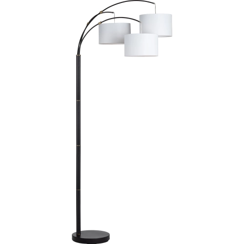 Claremont 82"H 3 Arm Floor Lamp in Black Metal & White Linen