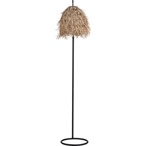 Milburne 70.75" Floor Lamp in Black Lacquered Metal & Thatched Raffia