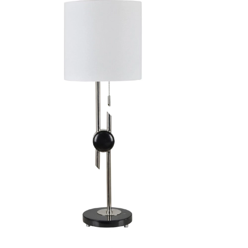 Eldridge Table Lamp in Polished Nickel, Black Marble & White Linen