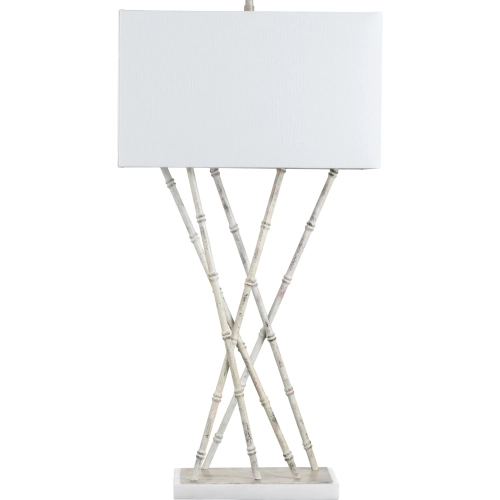 Parrish Table Lamp in White Metal Bamboo Shoots, Marble & Linen